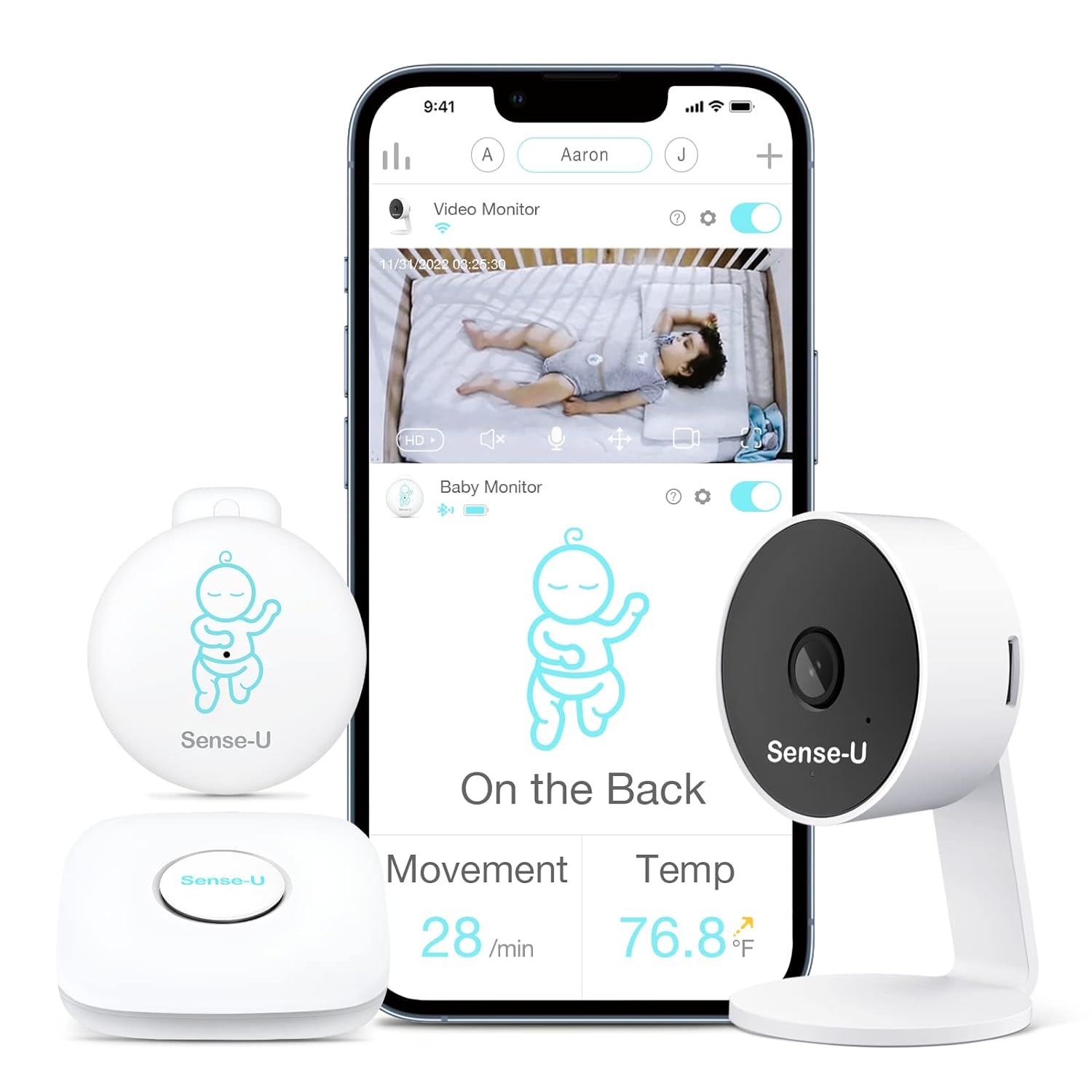230816015205203_1 Sense-U Smart Baby Monitor 3+Camera, Audio, Video Baby Monitor That Notifies You for No Abdominal Movement, Rollover, High/Low Temperatures, Detected Motion, with Night Vision, 2-Way Talk, Long Range - Image 1